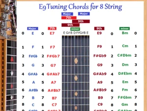 E9 CHORD CHART FOR 8 STRING LAP STEEL DOBRO GUITAR - Picture 1 of 3
