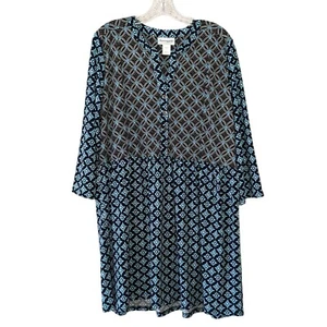 Serengeti Aline blue comfortable casual floral geometric print pullover dress XL - Picture 1 of 6