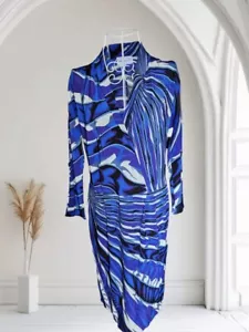 Emilio Pucci abito seta donna taglia L stile cache-coeur raglan nuovo, mai usato - Foto 1 di 10