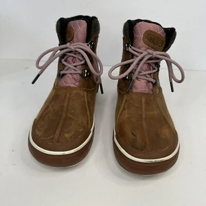Keen Elsa II Ankle Boots Women 5.5 Brown Pink Leather Quilted Waterproof Comfort - Picture 1 of 12