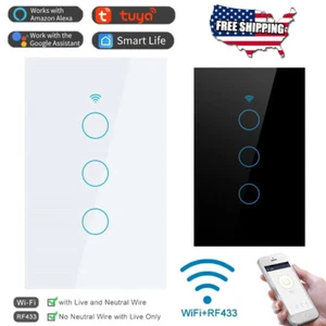 1/2/3 Gang WiFi Smart Flat Wall Touch Light Switch Glass Panel Alexa/Google APP - Picture 1 of 14