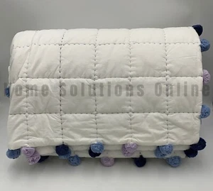 Edredón Pottery Barn Teen Pom Pom punto rejilla blanco fresco azul reina completa #Z1115 - Imagen 1 de 5