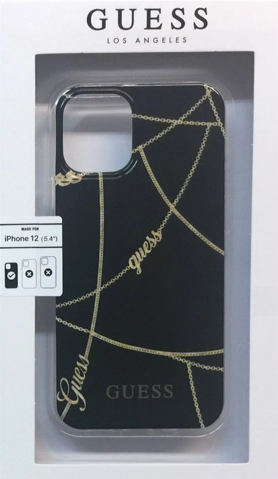 Guess Custodia Rigida Oro Catena Nero per IPHONE 12 Mini 5,4 " - Immagine 1 di 1