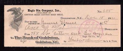 4W657 - 1920  EAGLE GIN COMPANY  - GOLDSTON, N.C - Image 1 of 2