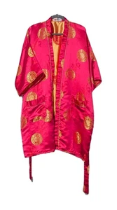 Vintage Double Peach Kimono Robe Fuchsia Gold  - Picture 1 of 6