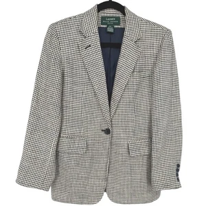 Lauren Ralph Lauren Women's Linen Houndstooth Blazer Size 6P Classic Old Money - Picture 1 of 14