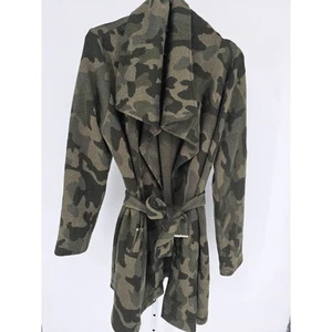 WHBM Womens Sz L Belted Wool Blend Knee Length Coat Green Camo Camouflage - Picture 1 of 6