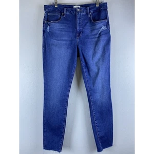 EUC Good American Sz 15/31 Blue Denim Raw Hem Dis Zebra Good Legs Pkts Jeans - Picture 1 of 14