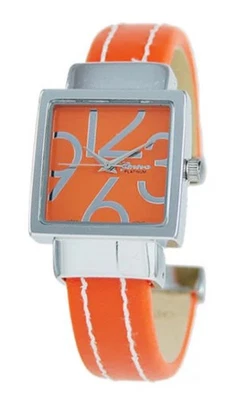 Geneva Platinum women's cuff watch with a square orange dial and a silver bezel - Image 1 of 4