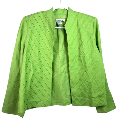 Blazer Coldwater Creek Lino Rayas Frente Abierto Talla 14 Verde Forrado Carrera Hada  Foto 1 de 4