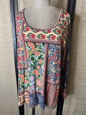 Top Johnny Was para mujer retazos bambú boho hippie floral colorido talla XL Foto 1 de 4