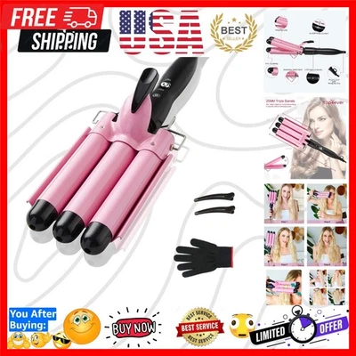 Rizador de 3 barriles, herramienta para engarzar el cabello de 1 pulgada, rizador para mujer Beac... Foto 1 de 4