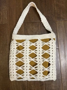 Süße Vintage Handtasche Handtasche Handarbeit gehäkelt weiß und senf - Bild 1 von 4