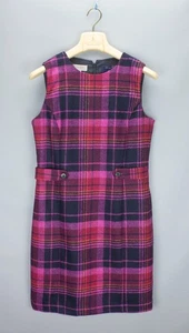 Hobbs Dress Womens Wool by Moon Size UK 10 US 6 Plaid Pink/Black Pinafore Shift - Picture 1 of 23