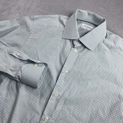 Eton Dress Shirt Mens 15.5 - 39cm Slim Green Check Gingham Button Up Poplin - Image 1 of 4