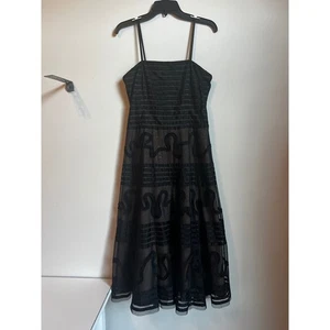 BCBGMAXAZRIA Black Snake Ribbon Strapless Tea Length Dress Cocktail Party Sz M - Picture 1 of 17