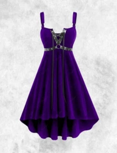 New Gothic Purple Velvet Corset V-neck Studded Dip Hem Dress size 5XL 26 28 30 - Picture 1 of 4