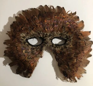 Vintage Reddish-Brown/Black Feather With Eye Trim Carnival Mardi Gras Mask 10” - Picture 1 of 4