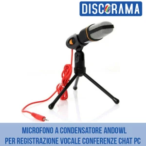 MICROFONO A CONDENSATORE ANDOWL PER REGISTRAZIONE VOCALE CONFERENZE CHAT PC - Foto 1 di 3
