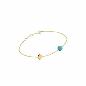 GENUINE TURQUOISE SOLID GOLD HEART AMORE BRACELET FOR WOMEN FINE JEWELRY - Picture 1 of 3