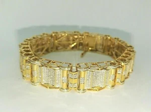 8Ct Men's Round Cut Diamond Bracelet 14k Yellow Gold Finish 8 inch - Picture 1 of 5