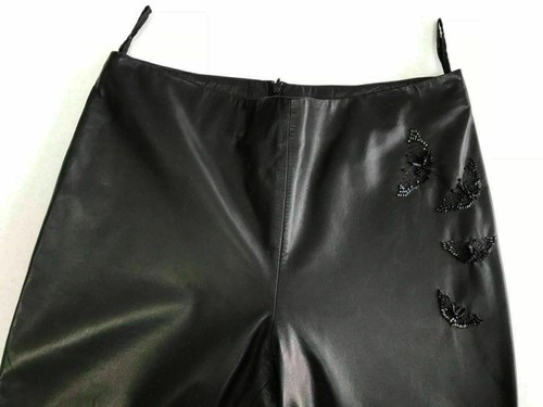 Pantaloni in pelle di agnello impreziositi neri Gianni Versace vintage mai indossati UK 12