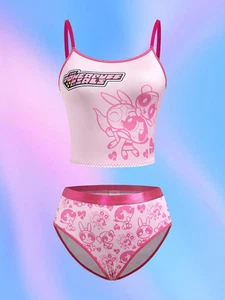 Women's Powerpuff Girls Pink Cute Cami & Panty Underwear Lounge Lingerie Set - Picture 1 of 3