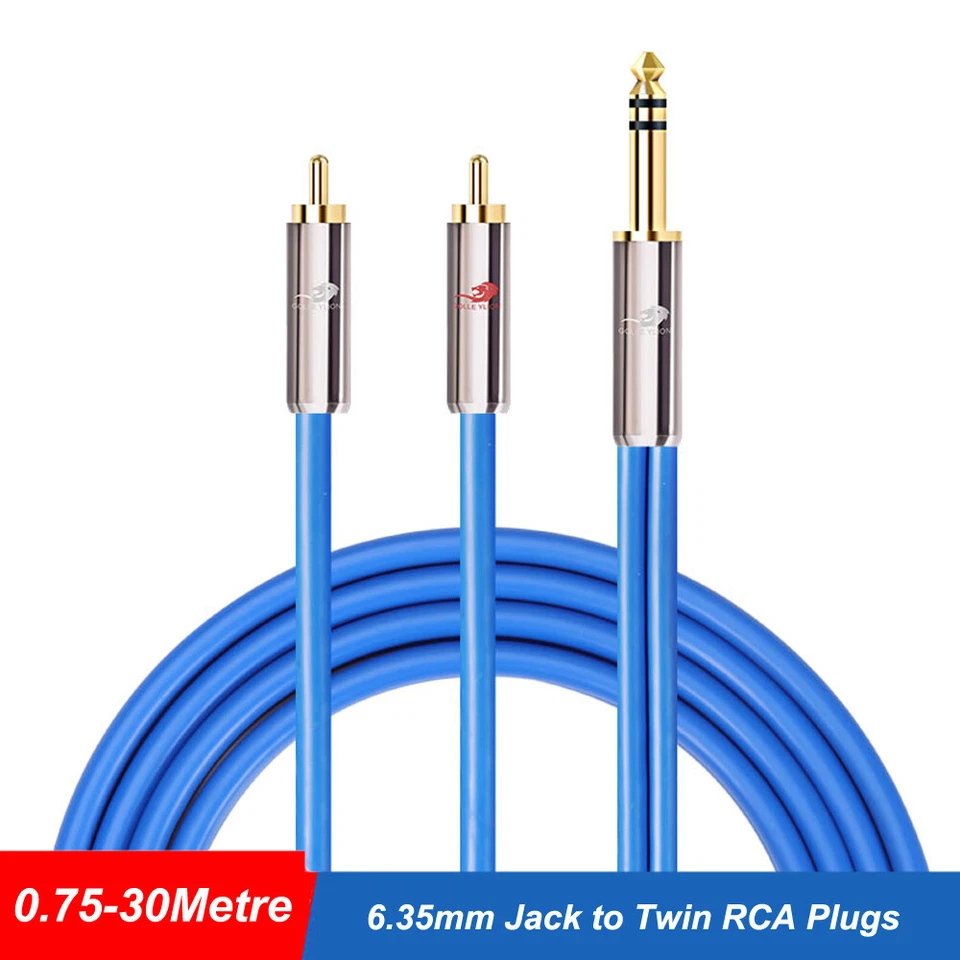 6.35mm 1/4 inch Stereo Jack Plugs to Twin RCA Phono Plugs Audio Cable 0.75m-30m - Image 1 of 4