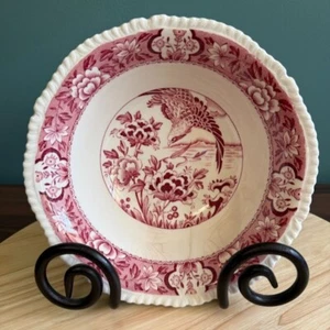Wood & Sons Aquila Pink Round 8.25" Serving Bowl Gadroon Edge Floral Border & Bi - Picture 1 of 10
