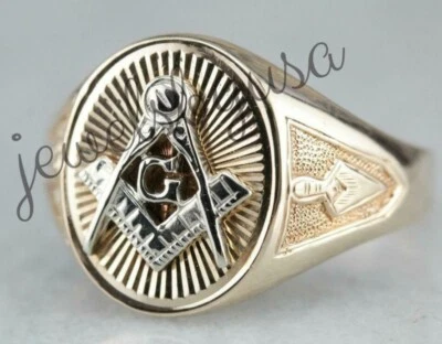 Anillo de metal macizo para hombre de uso diario masónico enchapado en oro amarillo de 14 k plateado Foto 1 de 4