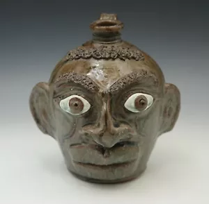ALBERT HODGE FOLK ART POTTERY VALE CAROLINA BROCCA FACCIA NERA 7,5" FIRMATA RARA - Foto 1 di 8