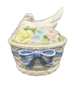 1990 Fitz & Floyd Dove and Roses on Basket Candy Dish - Picture 1 of 14