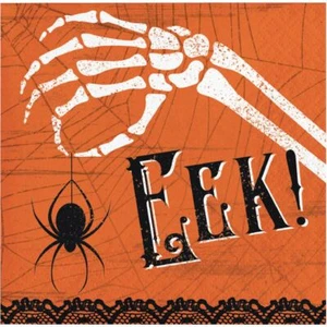 Wicked Webs EEK Spider Bones 16 Ct Beverage Napkins - Picture 1 of 1