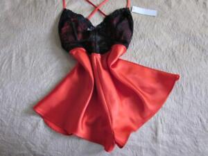 Red Satin Teddy Cami-Knickers XL Black Lace Low Back Womens Panties Camisole