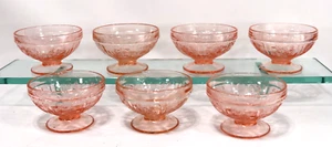 8 Federal Glass Pink Sharon Cabbage Rose Champagne / tall Sherbet Dishes MINT! - Bild 1 von 7