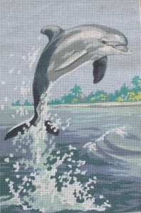VINTAGE SEG DE PARIS DOLPHIN TAPESTRY NEEDLEPOINT CANVAS 928.136 FRANCE 30 X 40 - Picture 1 of 7