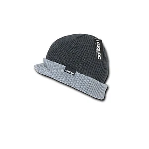 1 Dozen Cuglog Beanies Two Tone Ribbed Knit Cuffed Army GI Visor Wholesale Bulk - Picture 1 of 2