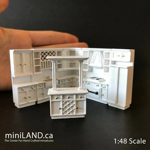 Set cucina scala 1:48 1/4" quarto 6 pezzi frigorifero fornello lavello bianco casa delle bambole - Foto 1 di 8