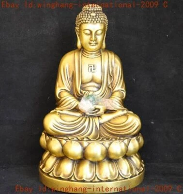 Tibet Buddhism temple brass Tathagata Shakyamuni Shakya Mani “卍”buddha statue - Image 1 of 4