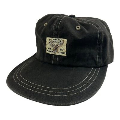 Raro De Colección Años 90 Ralph Lauren Polo Deportista Buck Gris-Marrón Lona Ajustable Gorra M Foto 1 de 4