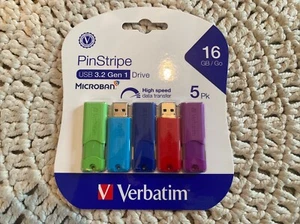 Verbatim PinStripe 16GB USB 3.2 Type A Flash Drive Assorted Colors 5/Pack - Afbeelding 1 van 10