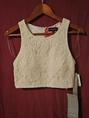 Top corto de encaje My Michelle para mujer talla 11 floral sin mangas forrado en blanco” Foto 1 de 4