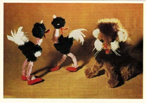 1966 Russian postcard SOFT TOYS LION and OSTRICHES prepared by 11 yrs old child - Picture 1 of 2