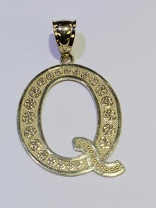 14K Massiv Gelbgold Block Initiale XXL Buchstabe Q Charm Anhänger - Bild 1 von 8