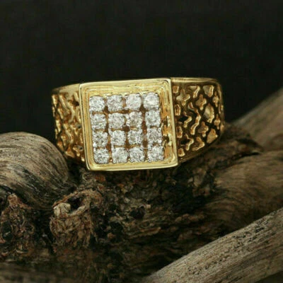14K Yellow Gold Over 3Ct VVS1 Lab Created Diamond Cluster Engagement Men's Ring - Image 1 of 4