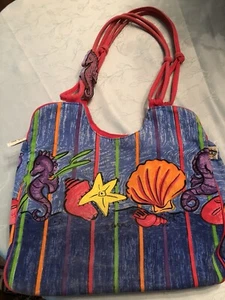Vintage Canvas beach bag with Seahorse Charm, 12.5w X 13.5h - Picture 1 of 12