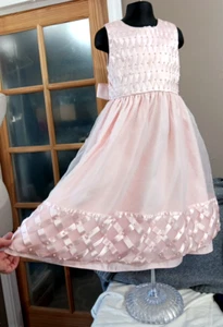 Cinderella Couture Satin Pink Pearl Beads Ribbon Girls Sz 6 Occasion Dress Nice - Picture 1 of 13