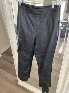 Clio Leather Pants Size 14 Black Straight Leg Side Zip Lined Vintage 90's - Picture 1 of 11