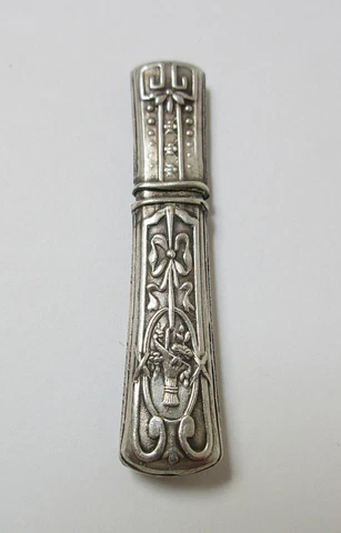 Antique Victorian Silver Etui Needle Case Flower Basket Cover