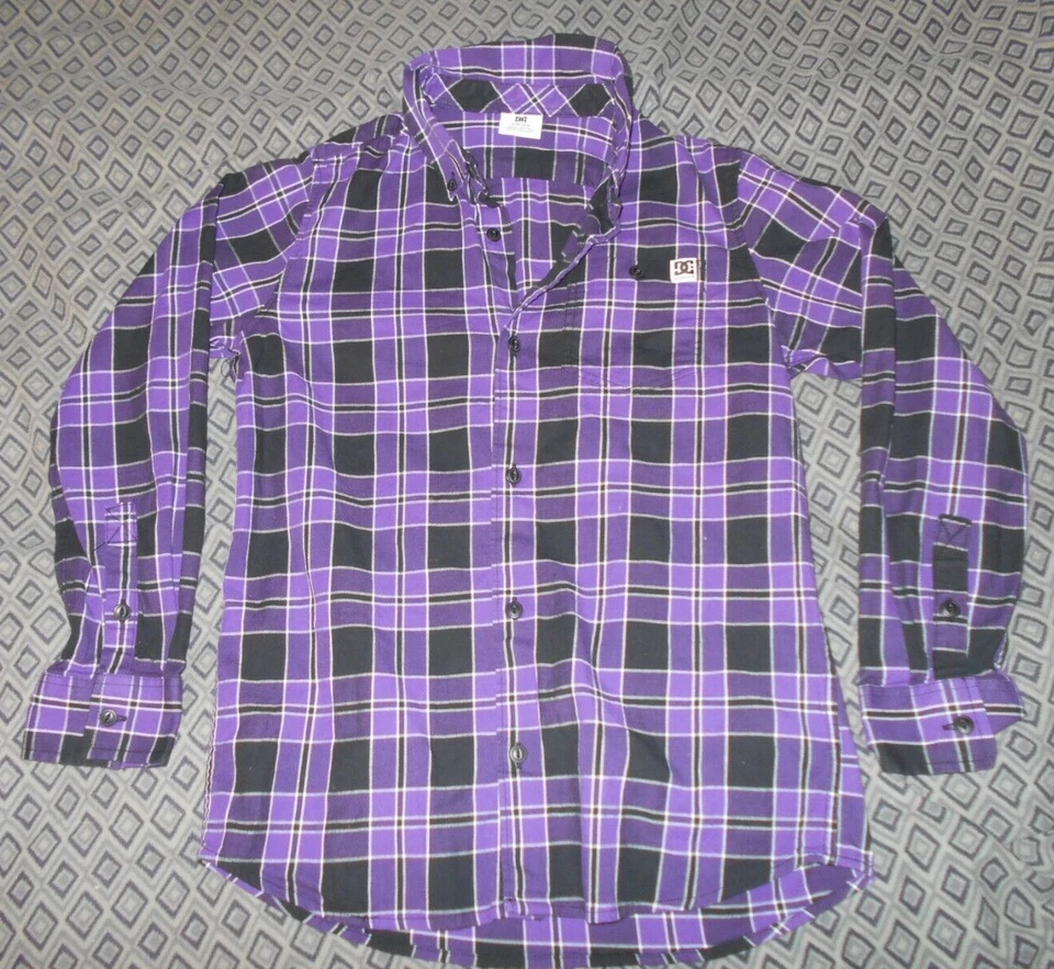 Dc Shoes Boys Small Purple Button Up Longsleeve Shirt - Image 1 of 1